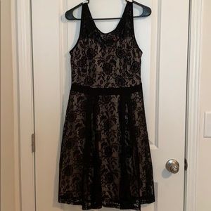 Nude and black lace dress